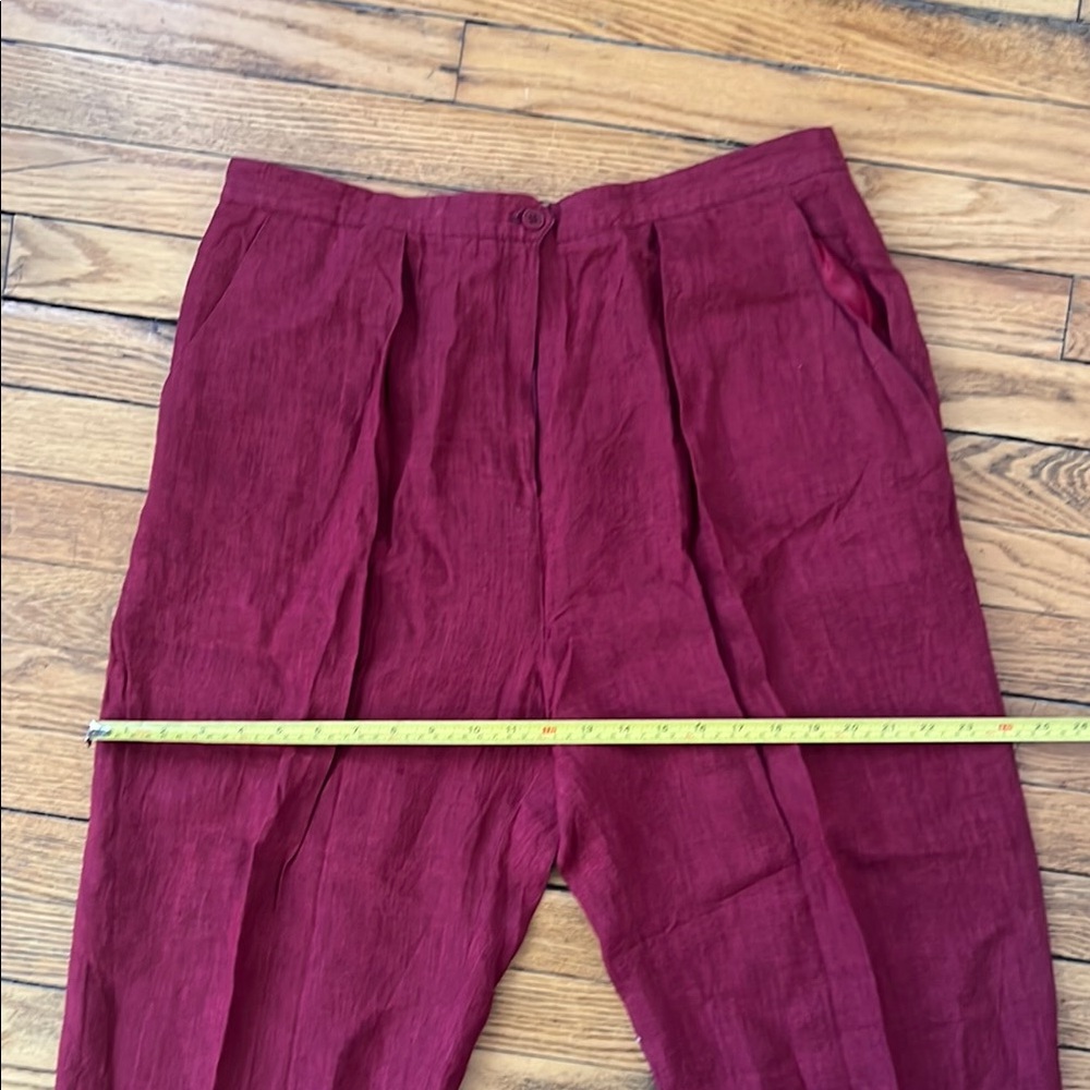 Jones New York Burgundy Red 100% Linen Trousers Size 16 - Picture 4 of 8